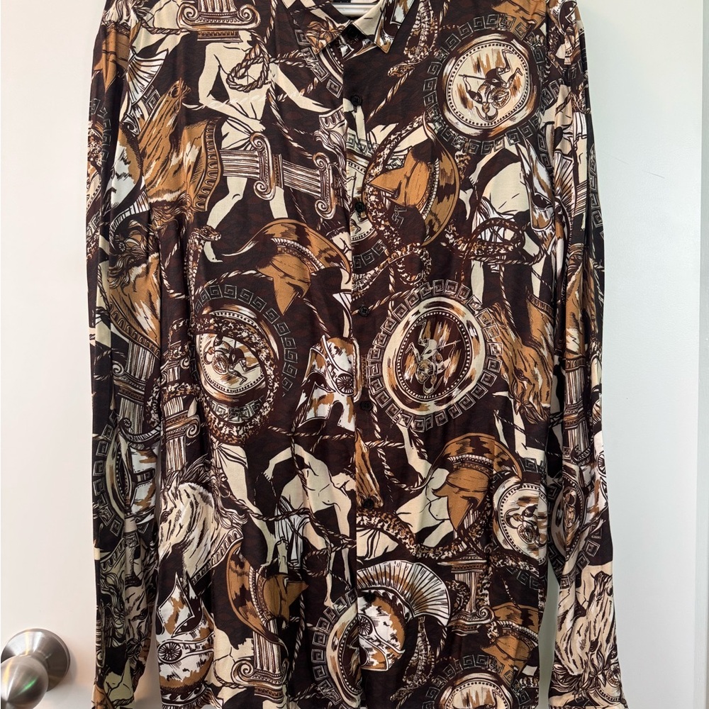 River Island Brown and Cream Casual Button Down Shirt